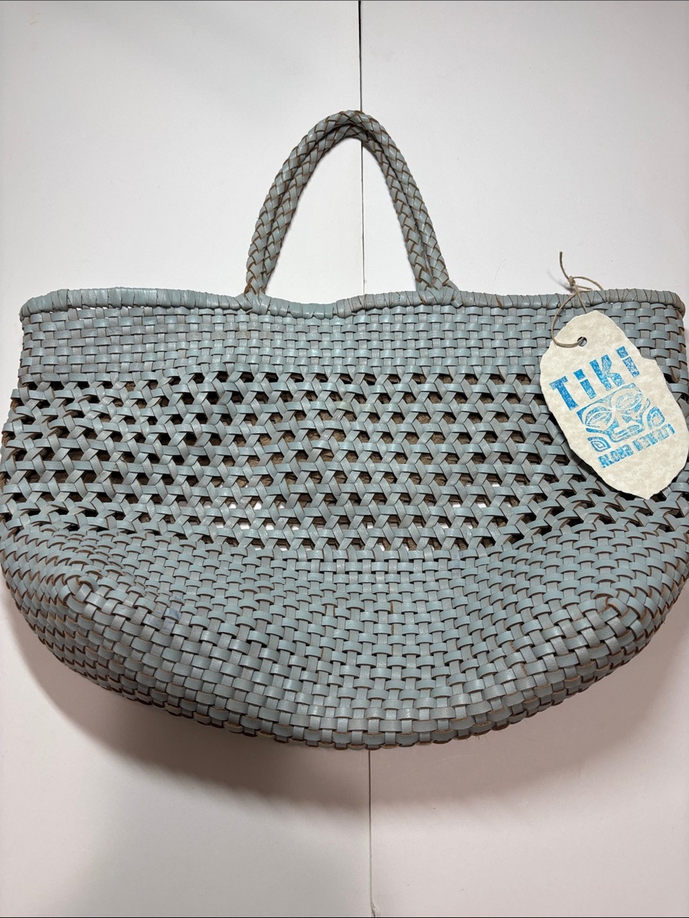 Anthropology Aqua Blue Leather Woven Purse